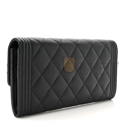 CHANEL MASTER CAVIAR QUILTED LONG BOY FLAP WALLET BLACK A80286 (19*10.5*3cm)
